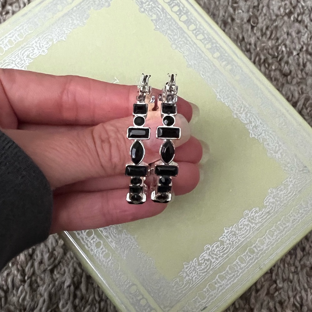 Black and Silver Geometric Hoops medium sized